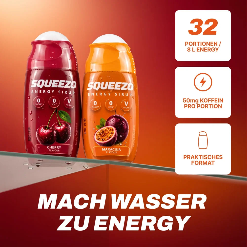 SQUEEZO Energy-Sirup – Cherry, Maracuja & Peach Iced Tea