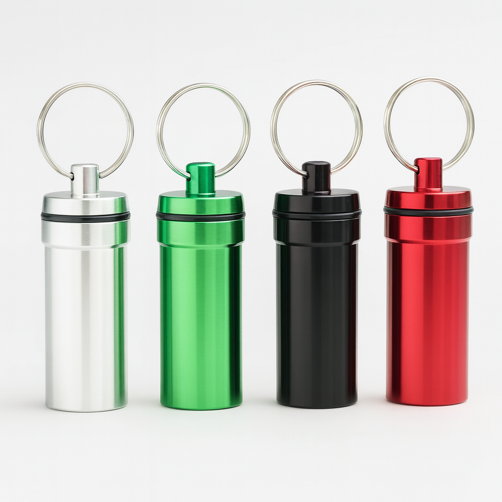 Wasserdichte Aluminium-Aufbewahrungsbox mit Schraubverschluss & Schlüsselanhänger