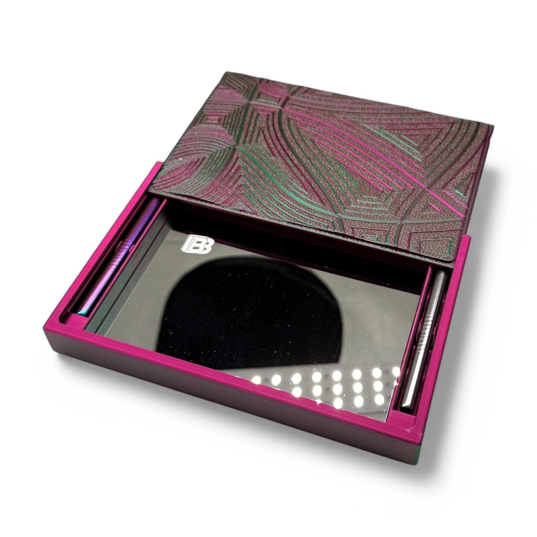 Baller-Box XL Waves of Thought inkl. integriertem Spiegel, 2x Röhrchen und Hack-Karten Rot / Grün - from DieBallerei