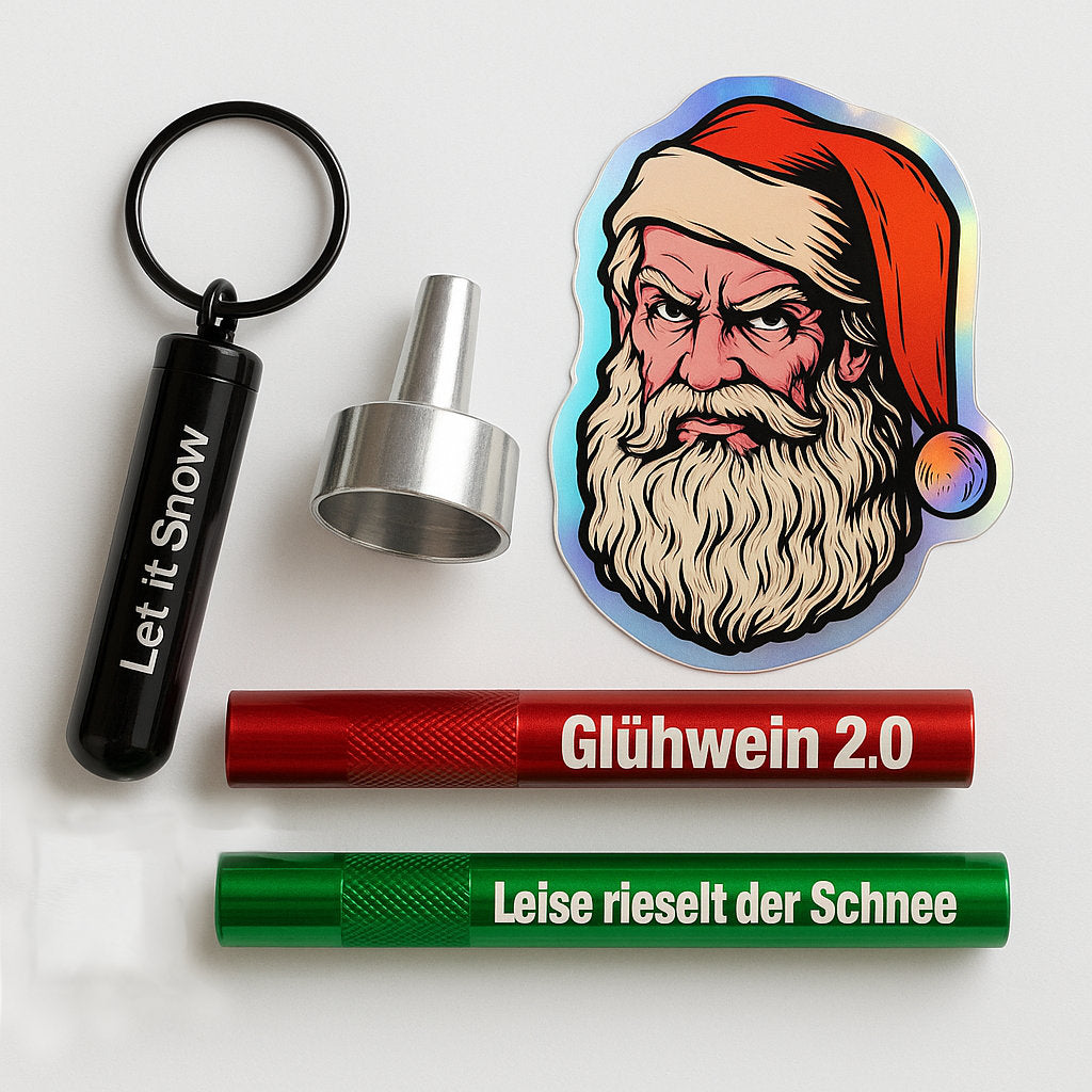 Weihnachts-Partyset - Zip-Beutel - 2x Ziehröhrchen - Aufbwahrungsbox & Mini Trichter