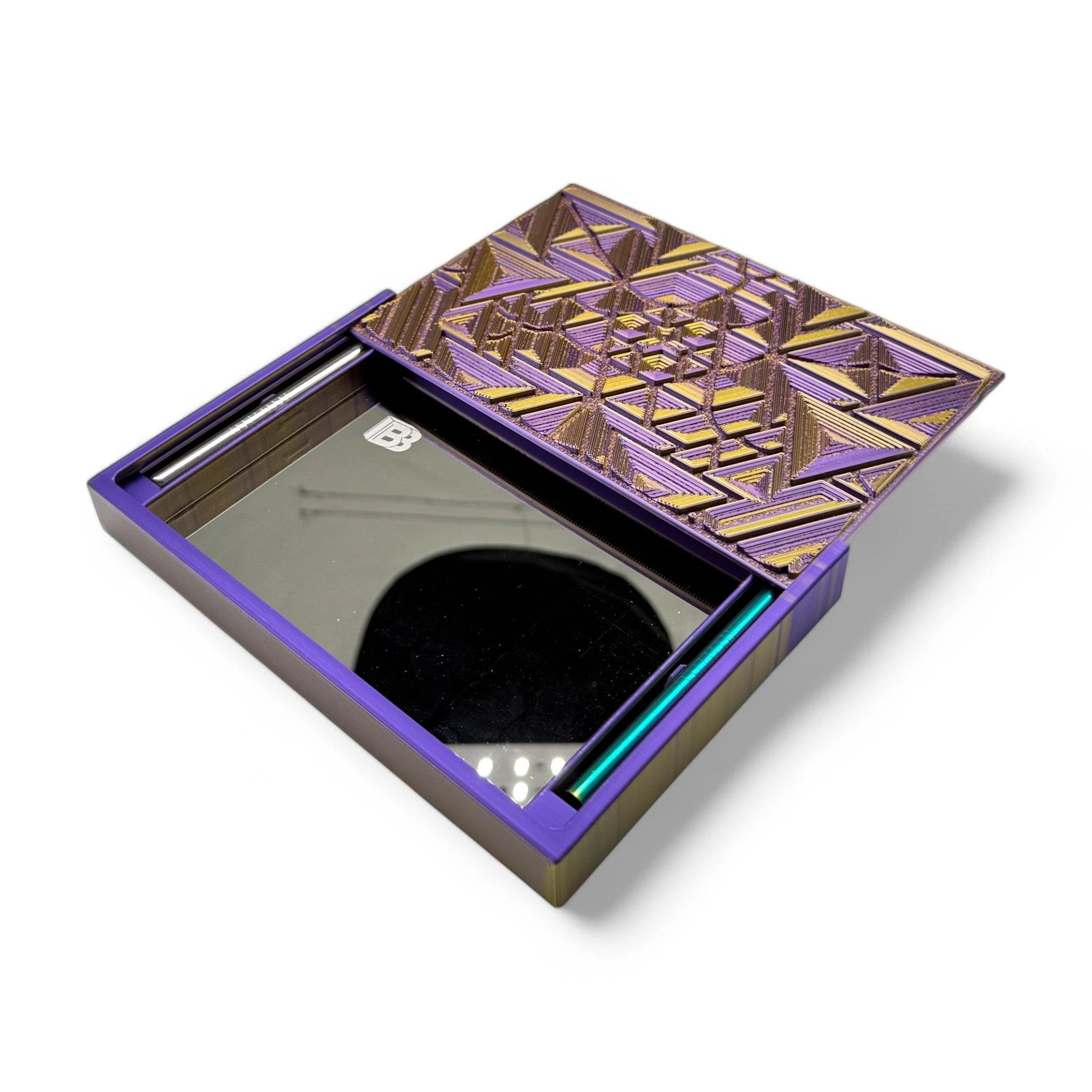 Baller-Box XL Brainbug inkl. integriertem Spiegel, 2x Röhrchen und Hack-Karten Lila / Gold - from DieBallerei