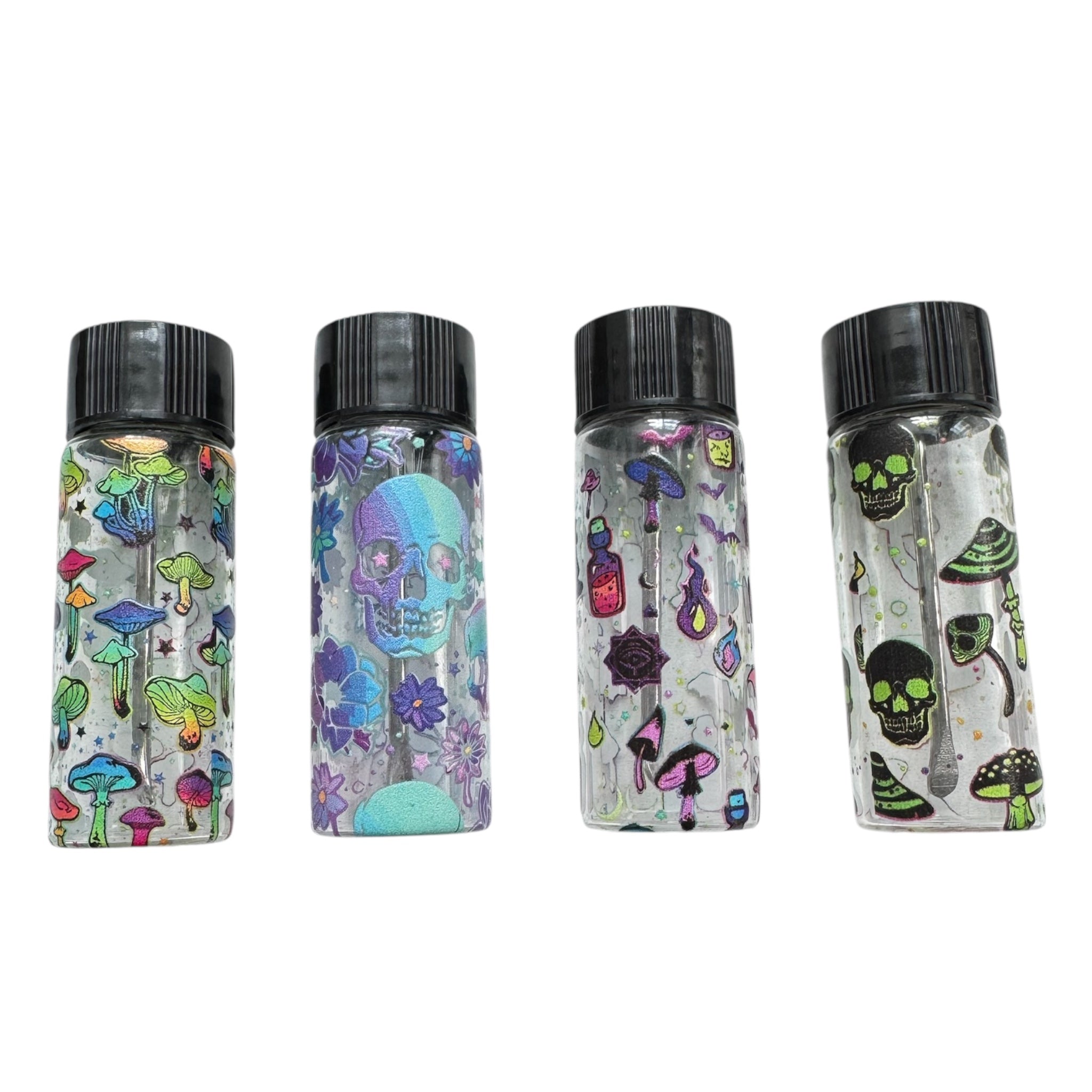 XL Glasfläschchen mit Löffel im Deckel – Bunter Print