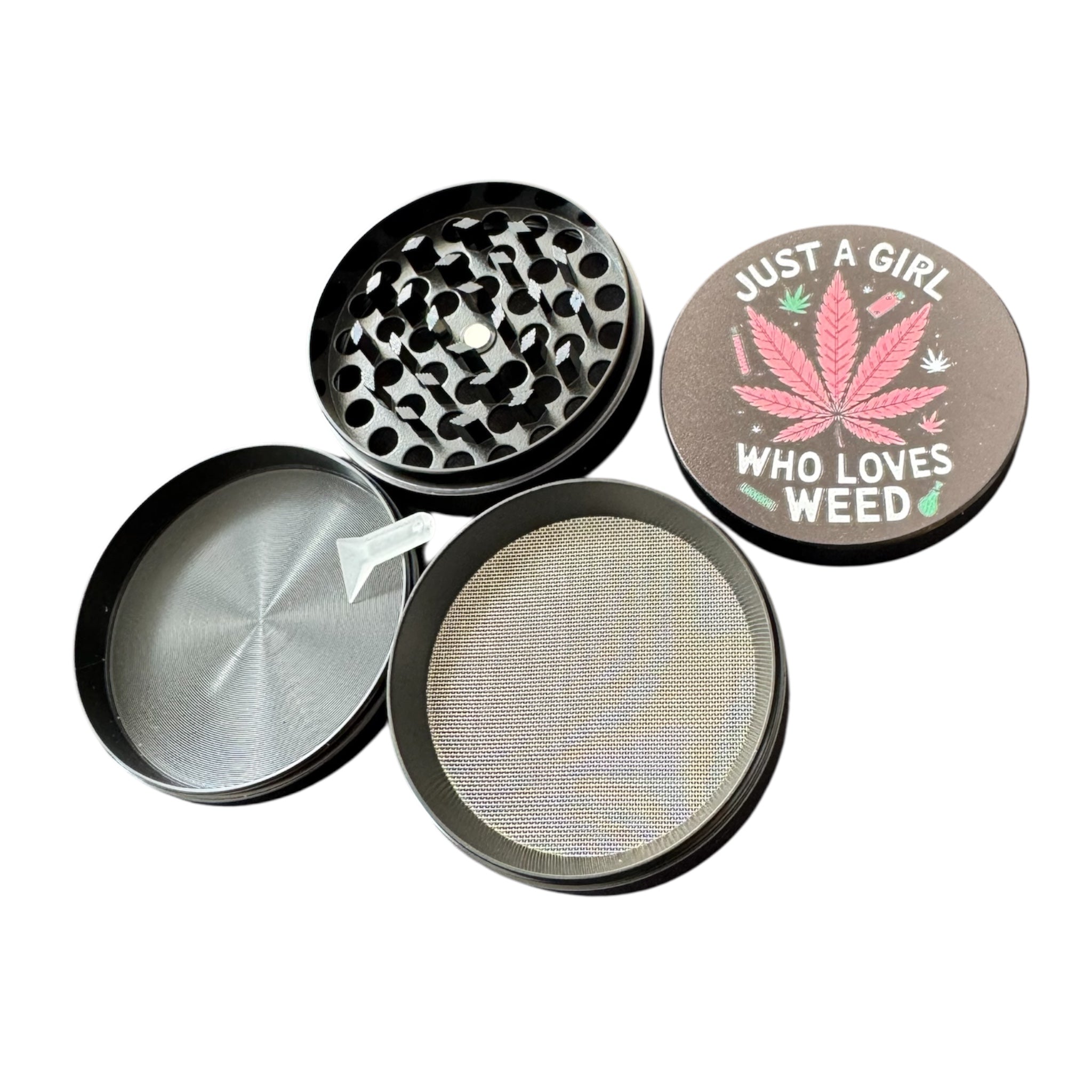 XXL Just a Girl Who Loves Weed – 63 mm Grinder (4-teilig)