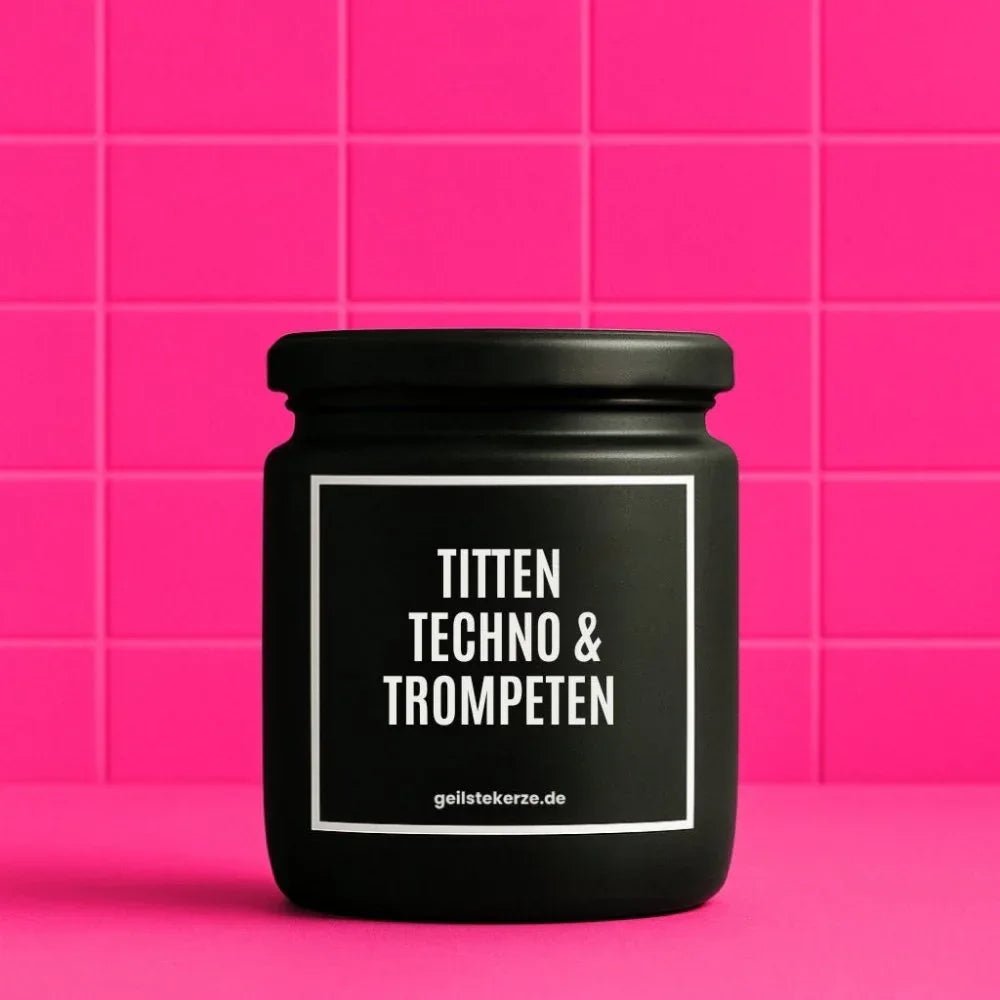 Duftkerze „TITTEN TECHNO & TROMPETEN“ von geilstekerze – Ansicht 1