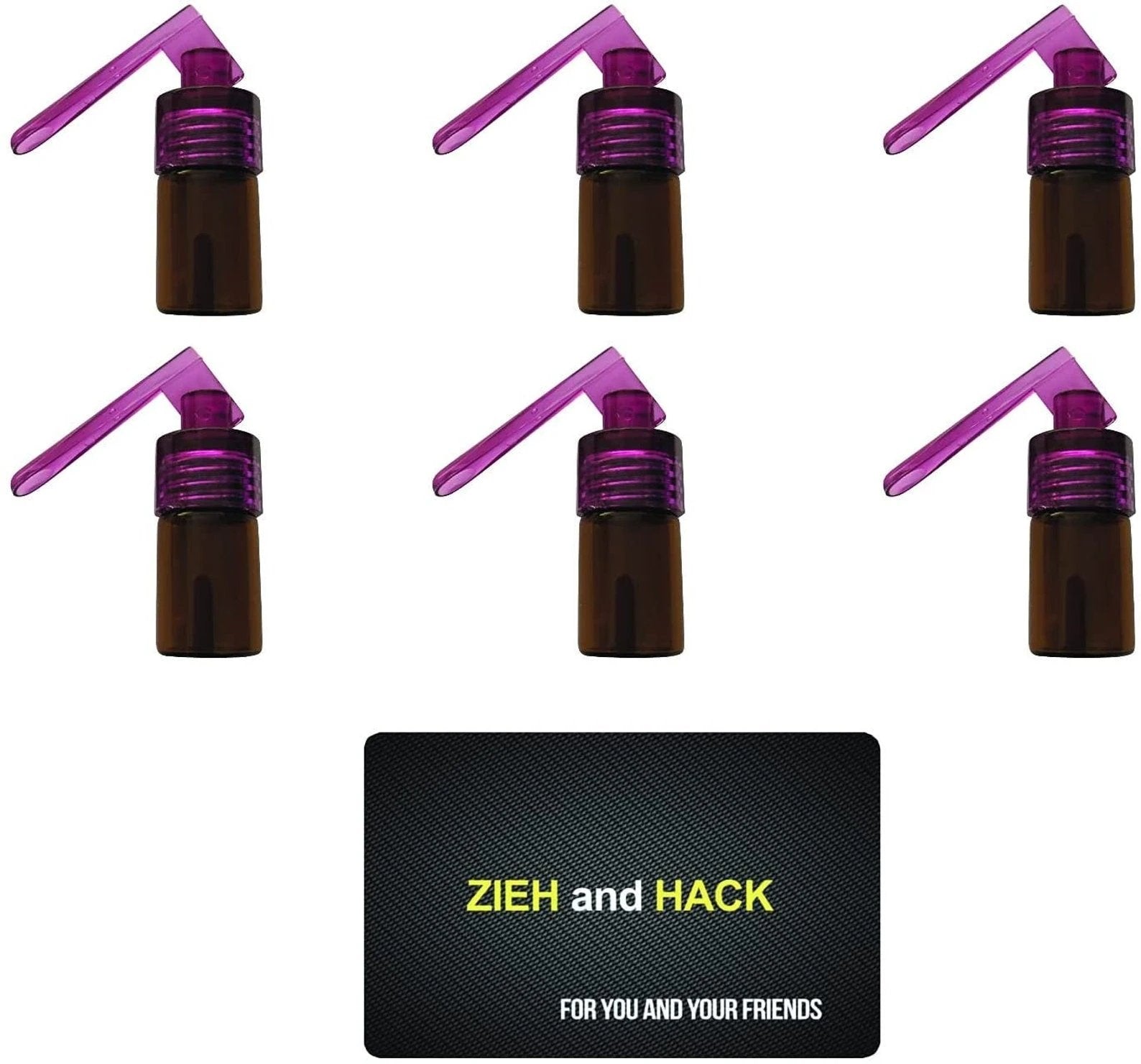 6x Spender mit Löffel (braune Fläschchen mit lila Deckeln) inkl. Zieh-und-Hack-Karte - from DieBallerei