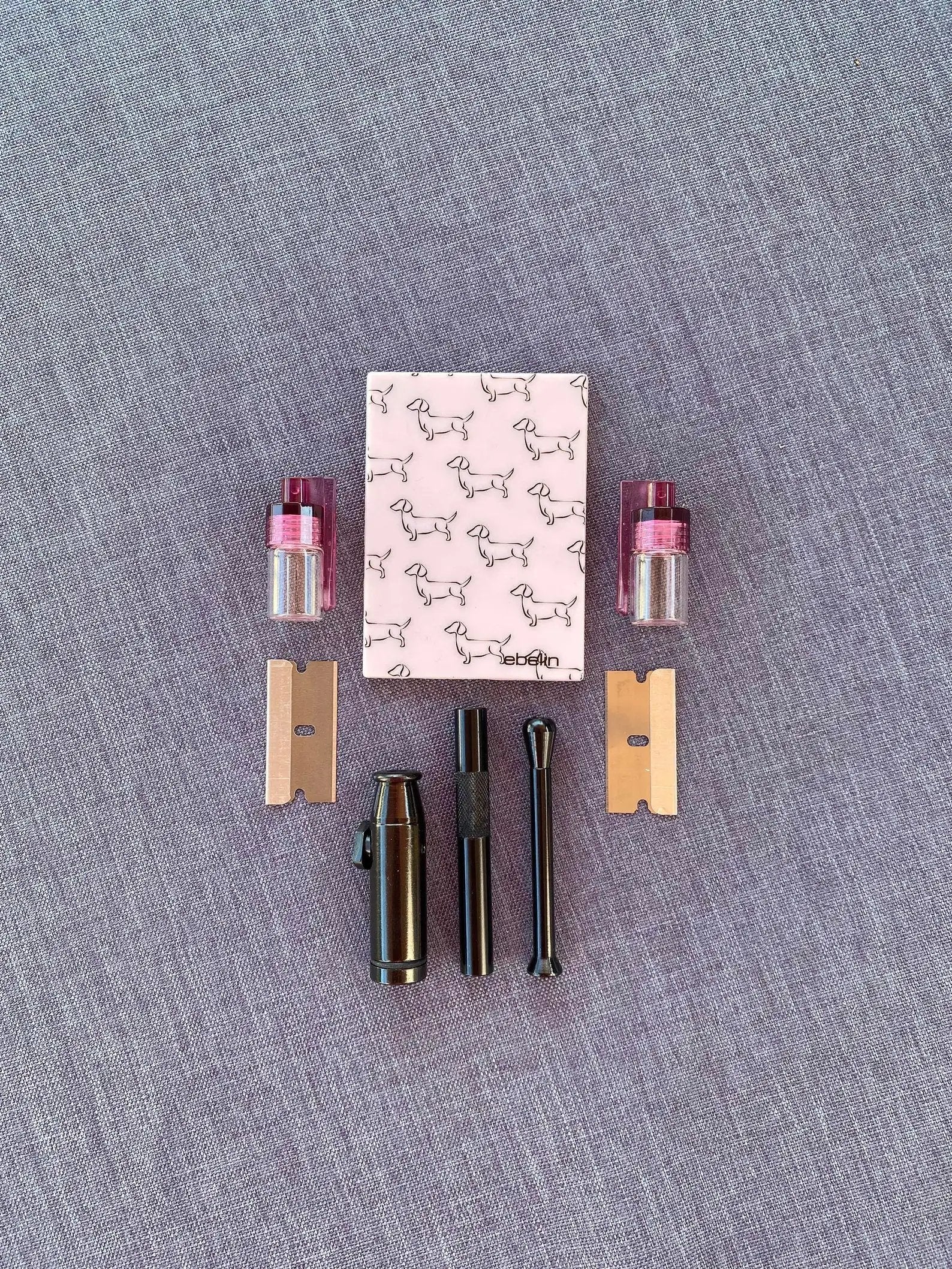 SET Spiegel Rosa Spiegel, Röhrchen, Dosierer, Spender & Klingen Sniff Snuff Schnupfen Schnupftabak Ziehröhrchen Tabak - from DieBallerei