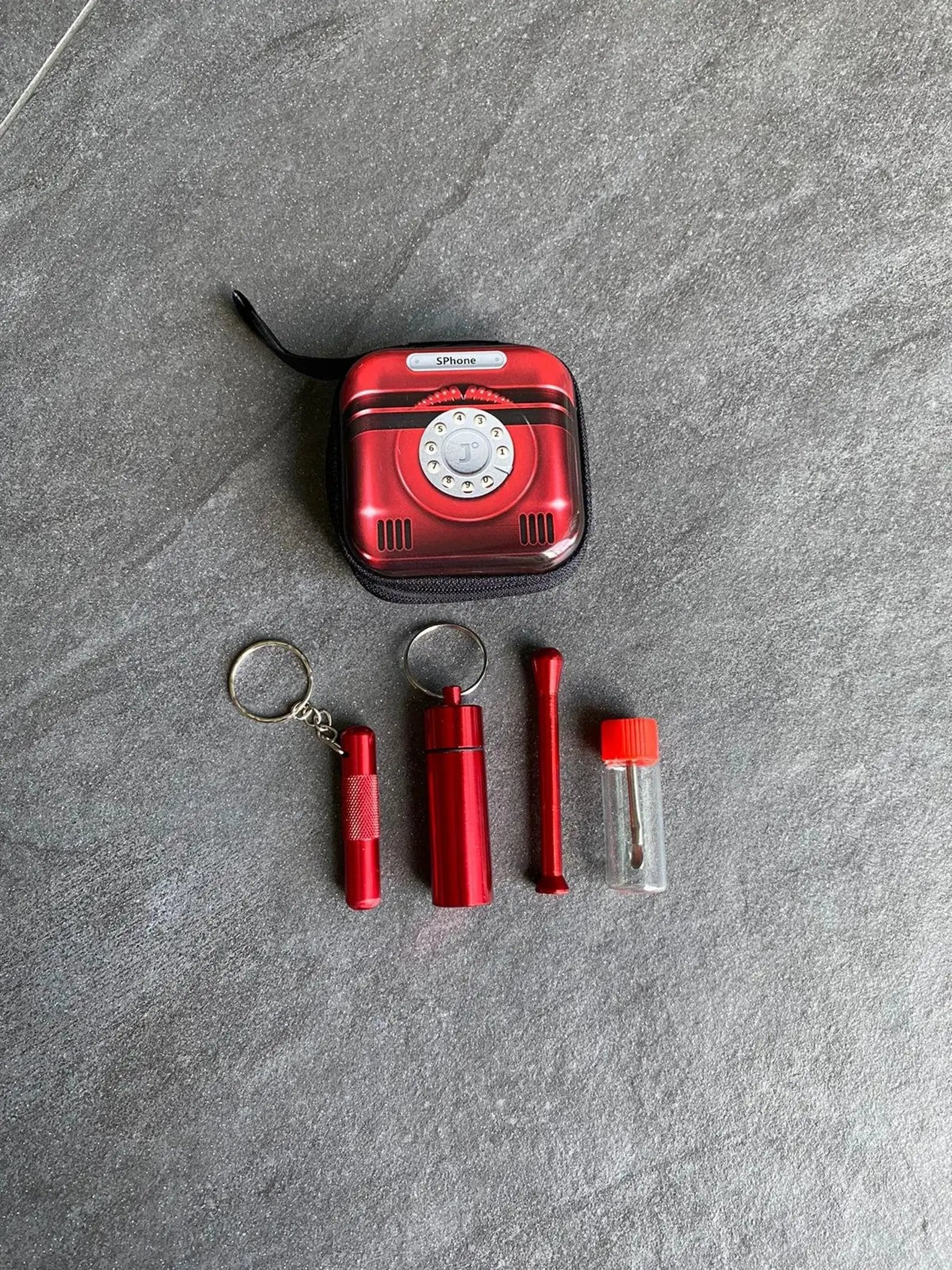 Set "Retro Telefon" – Stylisches Zubehör im nostalgischen Hard Case rot - from DieBallerei