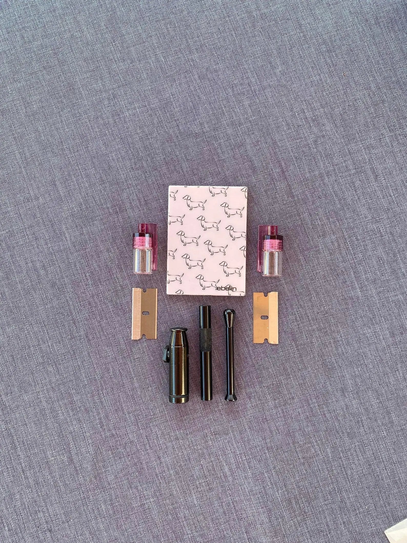 SET Spiegel Rosa Spiegel, Röhrchen, Dosierer, Spender & Klingen Sniff Snuff Schnupfen Schnupftabak Ziehröhrchen Tabak - from DieBallerei