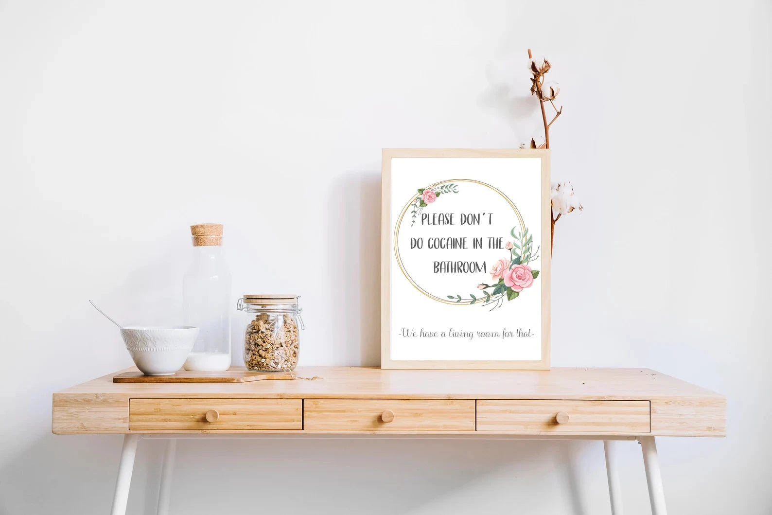 Poster „Please don’t do cocaine in the bathroom - Boho“ – DIN A3 mit Rahmen - from DieBallerei