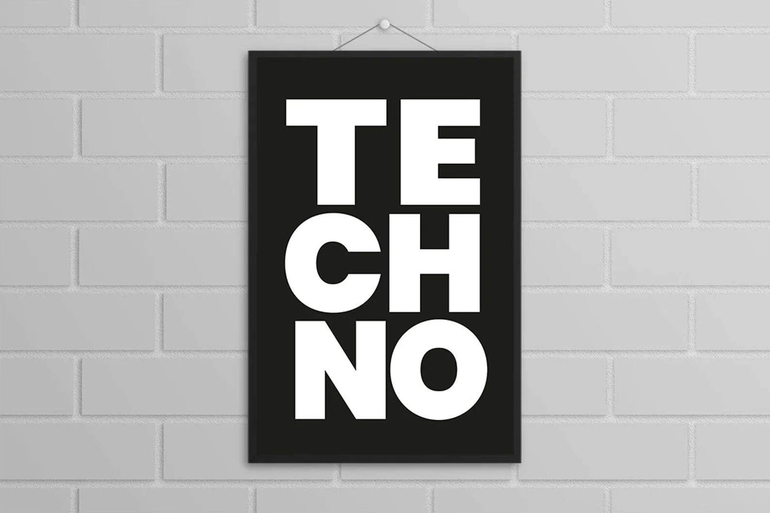 Poster „Techno“ – Black & White Edition (DIN A3 mit Rahmen) - from DieBallerei