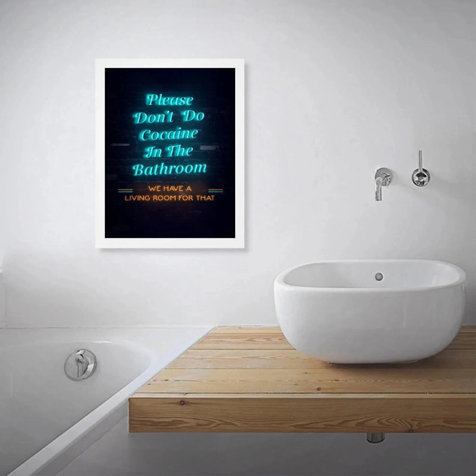 Poster „Please don’t do Cocaine in the Bathroom“ – Neon-Türkis (DIN A3 mit Rahmen) - from DieBallerei