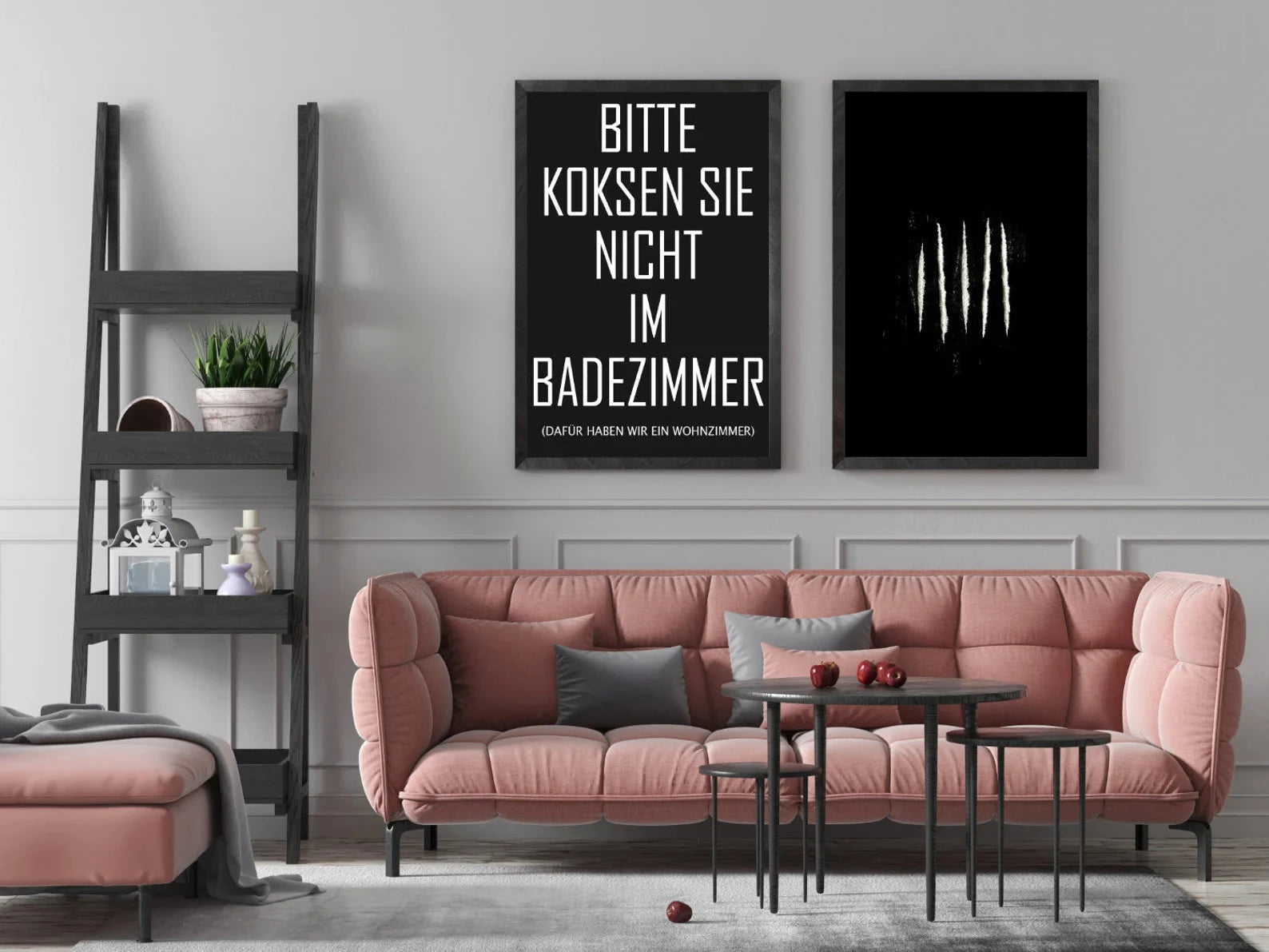Poster-Set „Bitte koksen Sie nicht im Badezimmer + Lines“ – 2x DIN A3 mit Rahmen - from DieBallerei