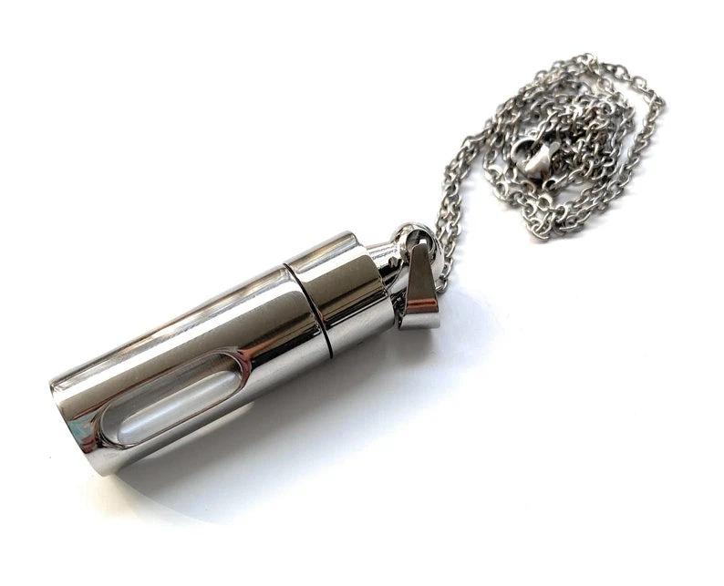 Pillenbox-Kette aus Edelstahl und Glas mit sicherem Schraubverschluss - from DieBallerei