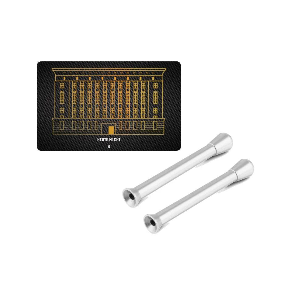 Exklusives Set: 2 Silberne Ziehröhrchen aus Aluminium & Berghain Hack-Karte - from DieBallerei