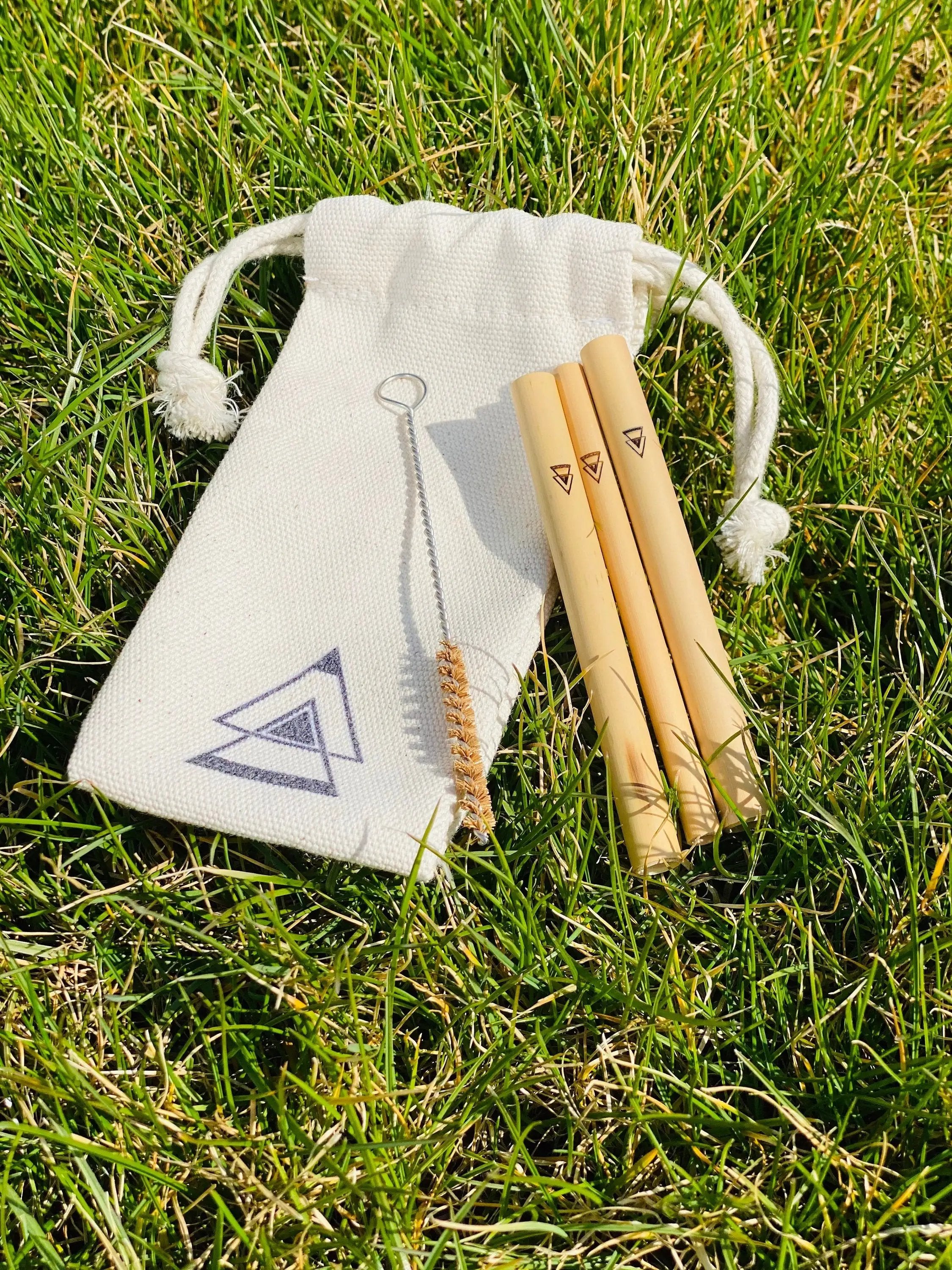 Nachhaltiges Bambus-Set – 3 Ziehröhrchen mit Reiniger & Aufbewahrungstasche - from DieBallerei