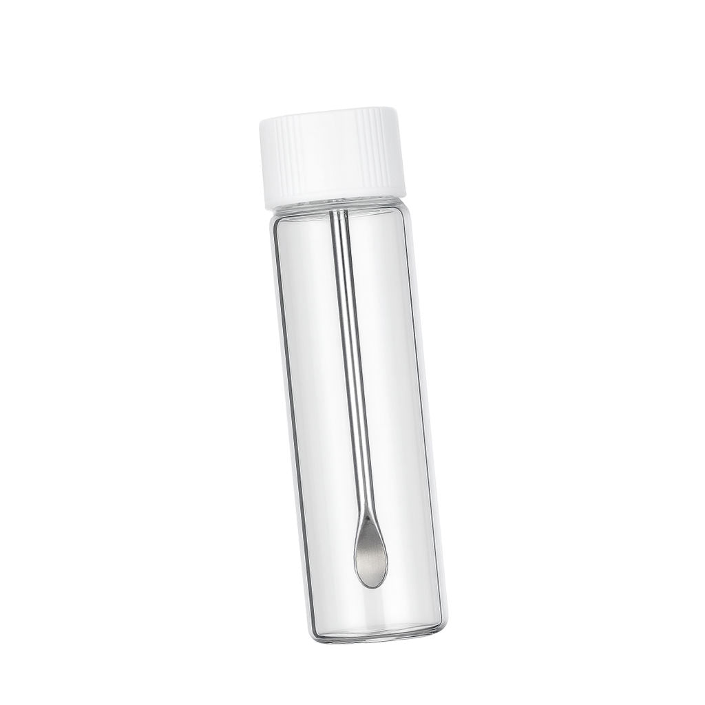 1 Baller-Fläschchen mit Teleskoplöffel – Klar mit weißem Deckel