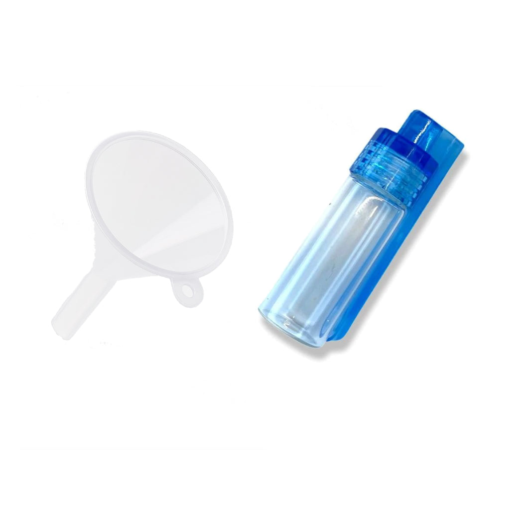 1 Großer Glas-Spender mit klappbarem Löffel & Mini-Trichter – Klar oder Braun mit blauem Deckel