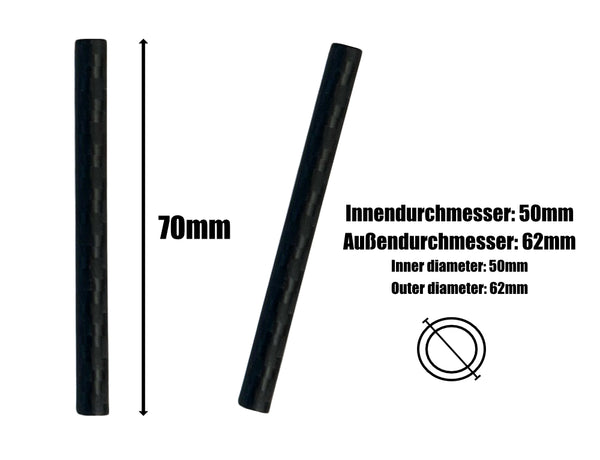 Tube noir en carbone - tube de traction - stable, léger, élégant - longueur 70 mm