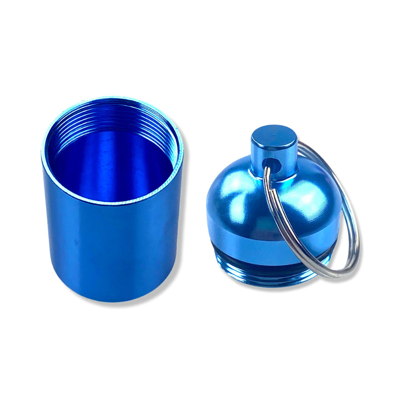 Pill box key ring with screw cap with plenty of storage space in many colors to choose from