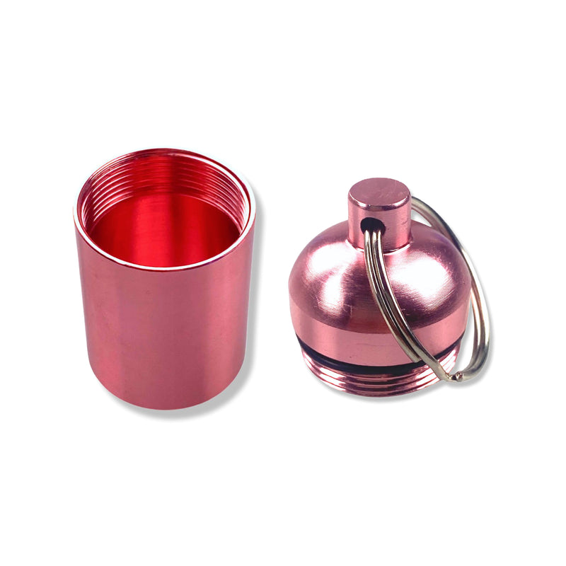 Pill box key ring with screw cap with plenty of storage space in many colors to choose from