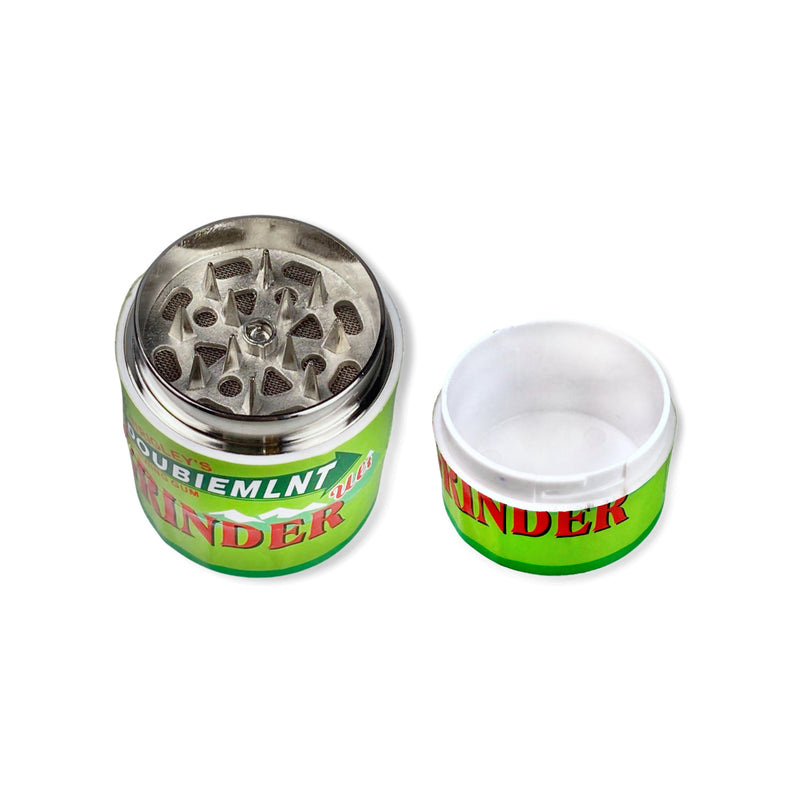 Grinder in chewing gum can look, 3 layers of plastic with magnet Smoking mill (80mm x 38mm) various colors