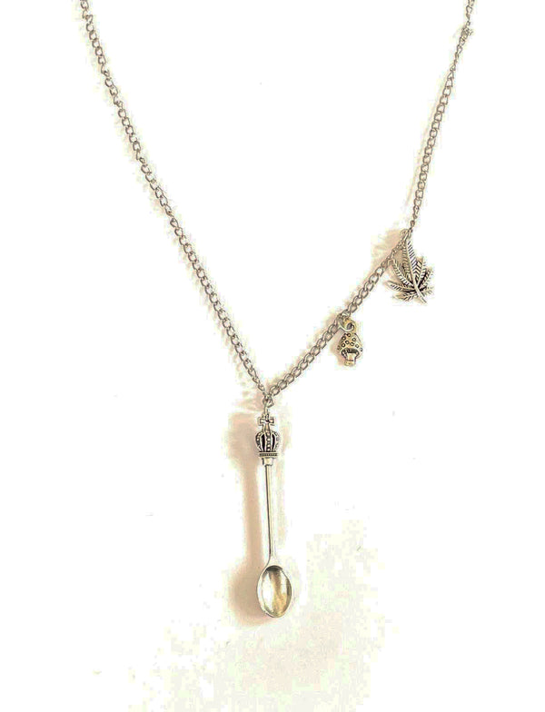 Mini cuillère pendentif breloque avec collier couleur argent distributeur 45 cm chaîne renifleur snuff snuff snuff poudre cuillère chaîne argent