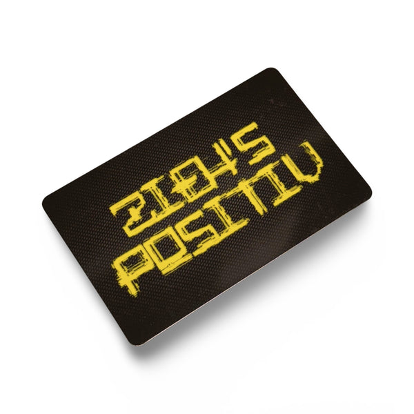 Card "ZIEH'S POSITIV" in carbon look in EC card/ID card format for snuff - hack card - yellow