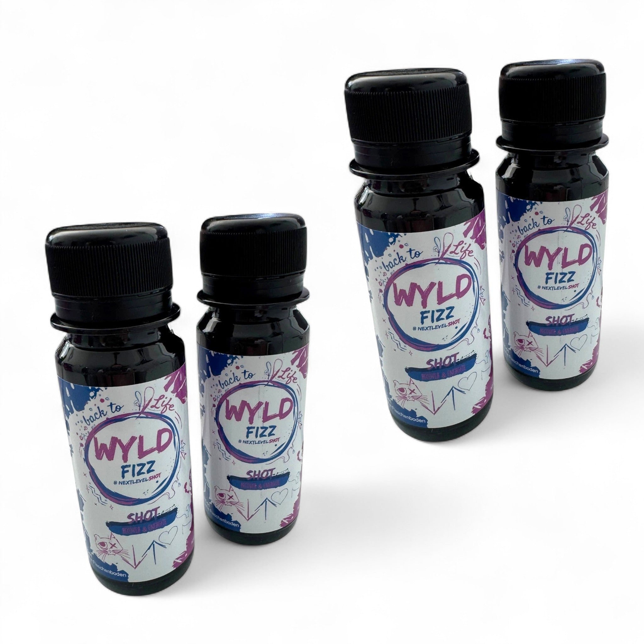 4er SET - WYLD FIZZ ENERGY – Back to Life Shot Party Recovery
