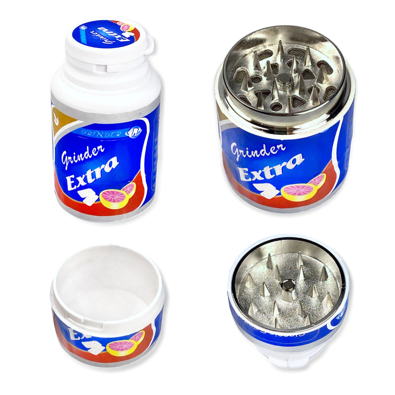 Grinder in Kaugummi Dosen Optik, 3 Schichten Kunststoff mit Magnet Smoking Mühle (80mm x 38mm) verschiedene Farben