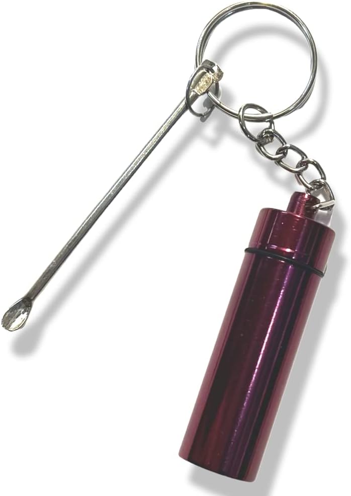 Flacon Baller avec cuillère télescopique + boîte de rangement avec pendentif et cuillère | Ensemble de tabac à priser | Distributeur de verre | Distributeur rouge