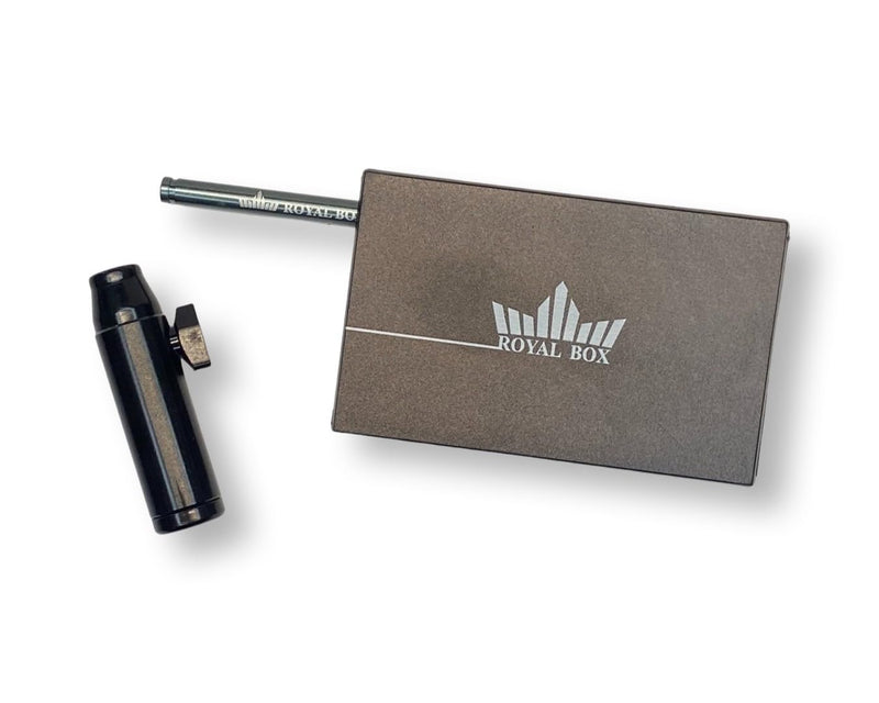 Royal Box incl. integrated tube plus free doser for snuff tobacco Sniff Snuff Dispenser for on the go in black