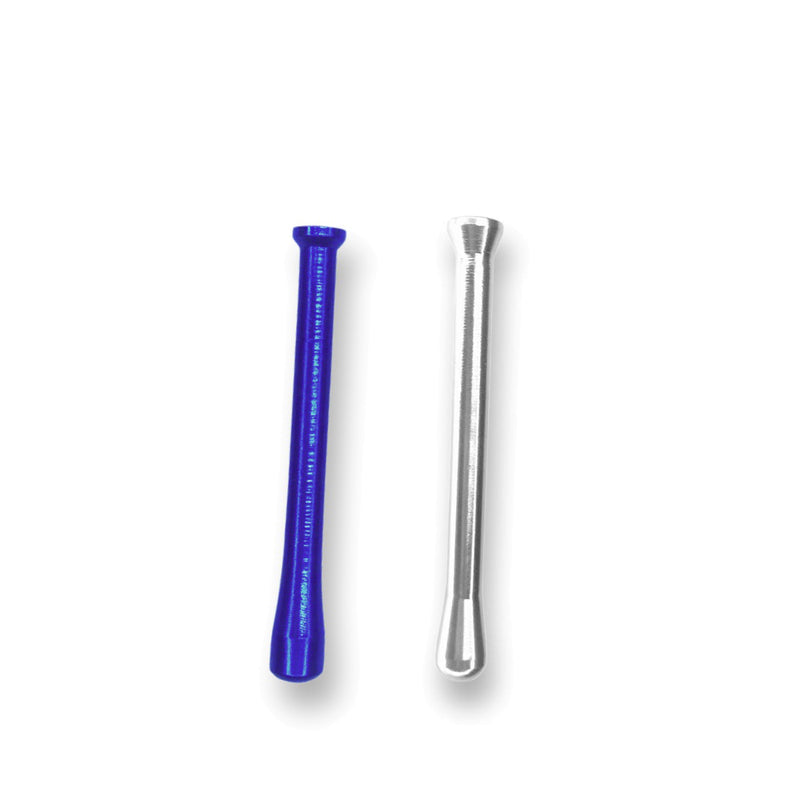 2 x Tube de dessin de paille en métal coloré, reniflard de chauve-souris, Tube Nasal, renifleur de balles (bleu et argent)