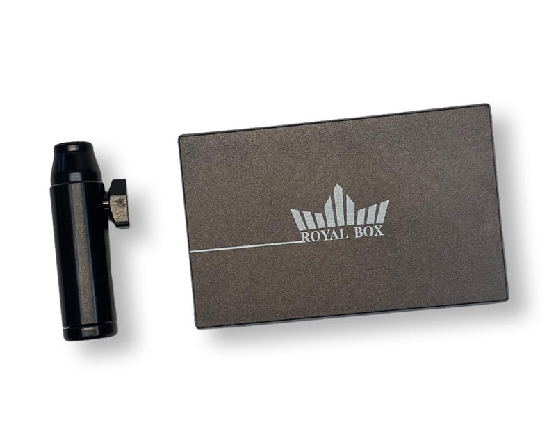 Royal Box avec tube intégré et distributeur gratuit pour tabac à priser Sniff Distributeur de tabac à priser pour les déplacements en noir