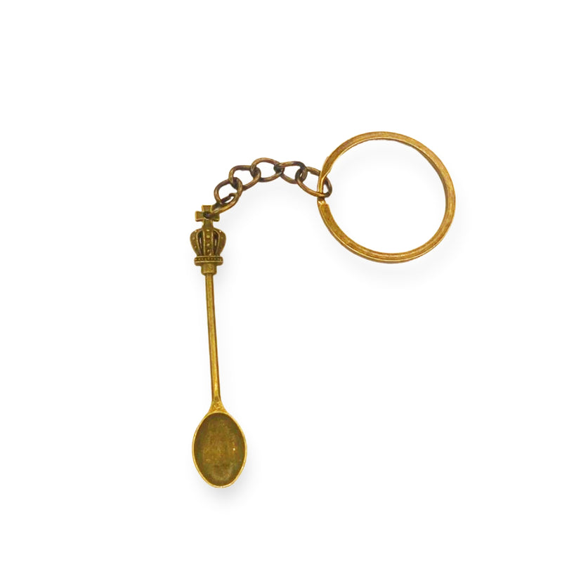 Mini spoon pendant charm keychain with crown spoon in brass