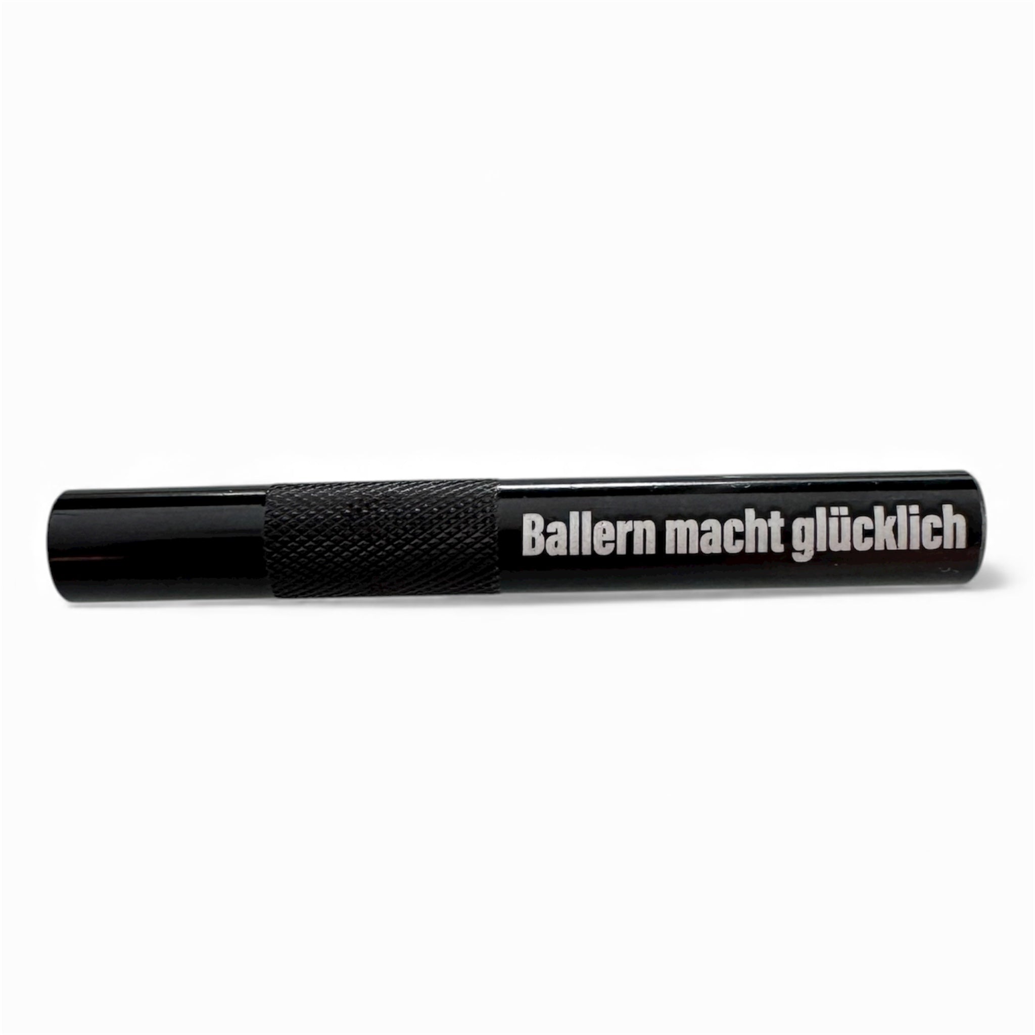 „Ballern macht glücklich“ Aluminium-Röhrchen – Stylisch, Praktisch & Robust in Schwarz
