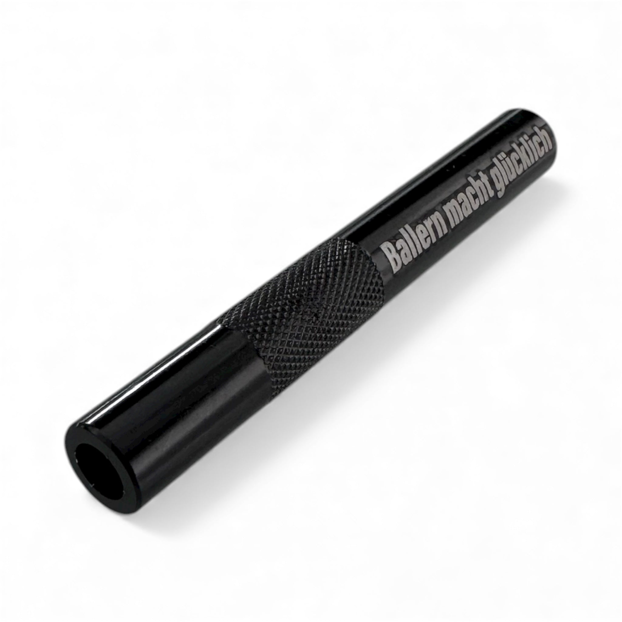 „Ballern macht glücklich“ Aluminium-Röhrchen – Stylisch, Praktisch & Robust in Schwarz