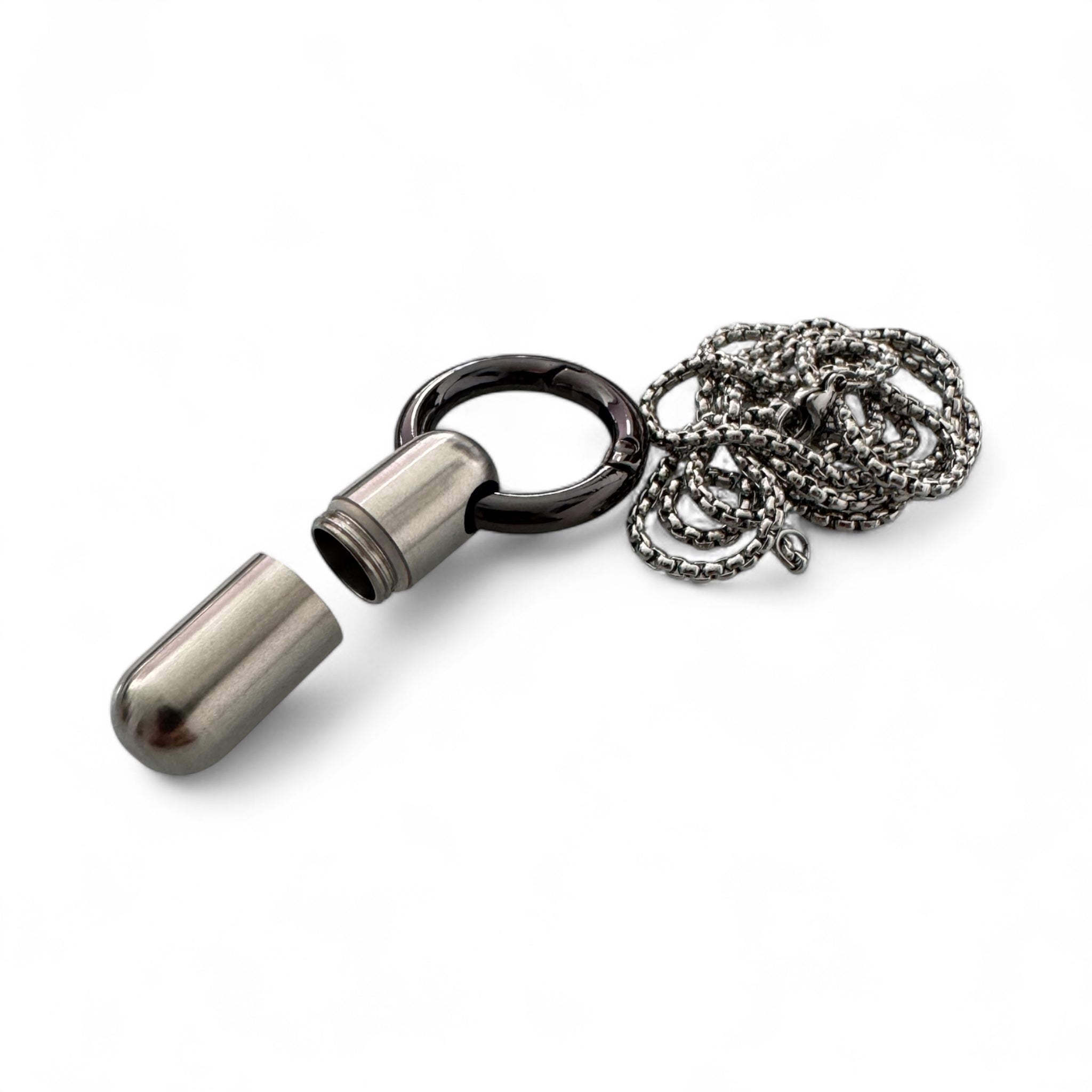 Capsule Anhänger – Stilvoll & immer dabei 2 in 1 Halskette und Schlüsselanhänger - Silber