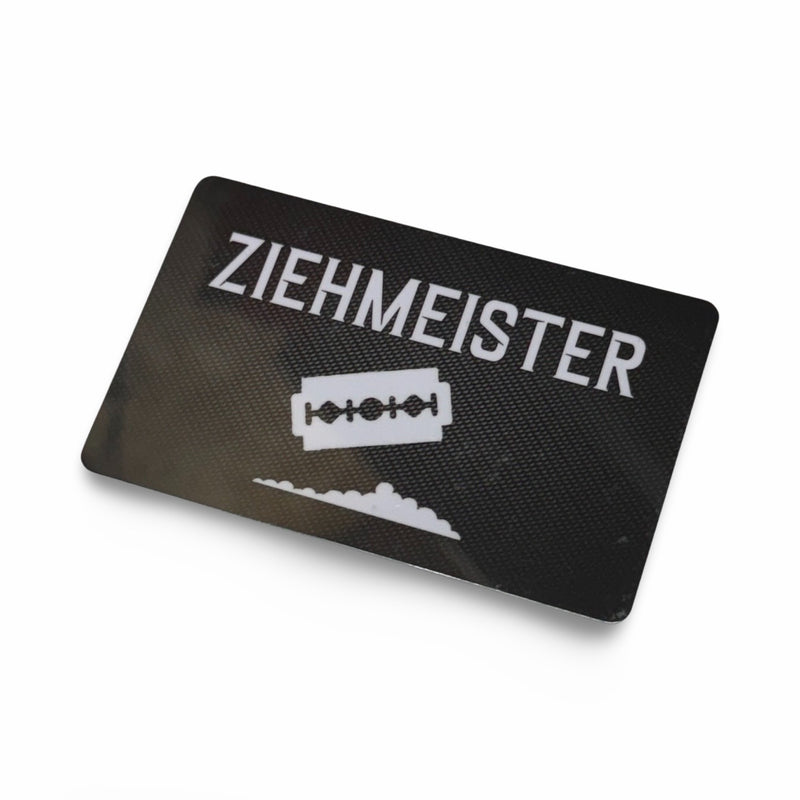 Karte "ZIEHMEISTER" im Carbon Look im EC-Karten/Personalausweis Format für Schnupftabak - Hack Karte -