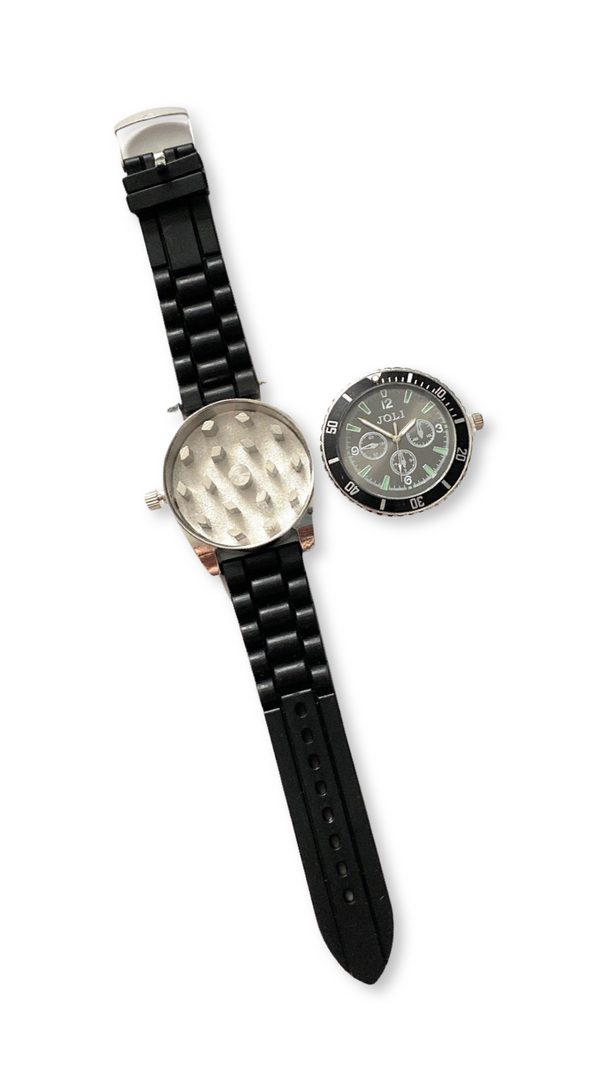 Broyeur au look montre-bracelet (40 mm) - entièrement fonctionnel en aluminium/silicone moulin à fumer désherbeur montre à herbes cachette montre