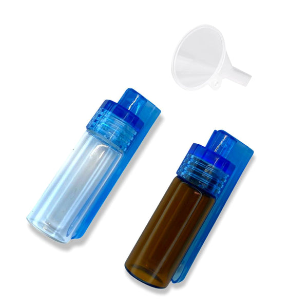Large dispenser (43mm) with fold-out spoon with blue screw lid including funnel