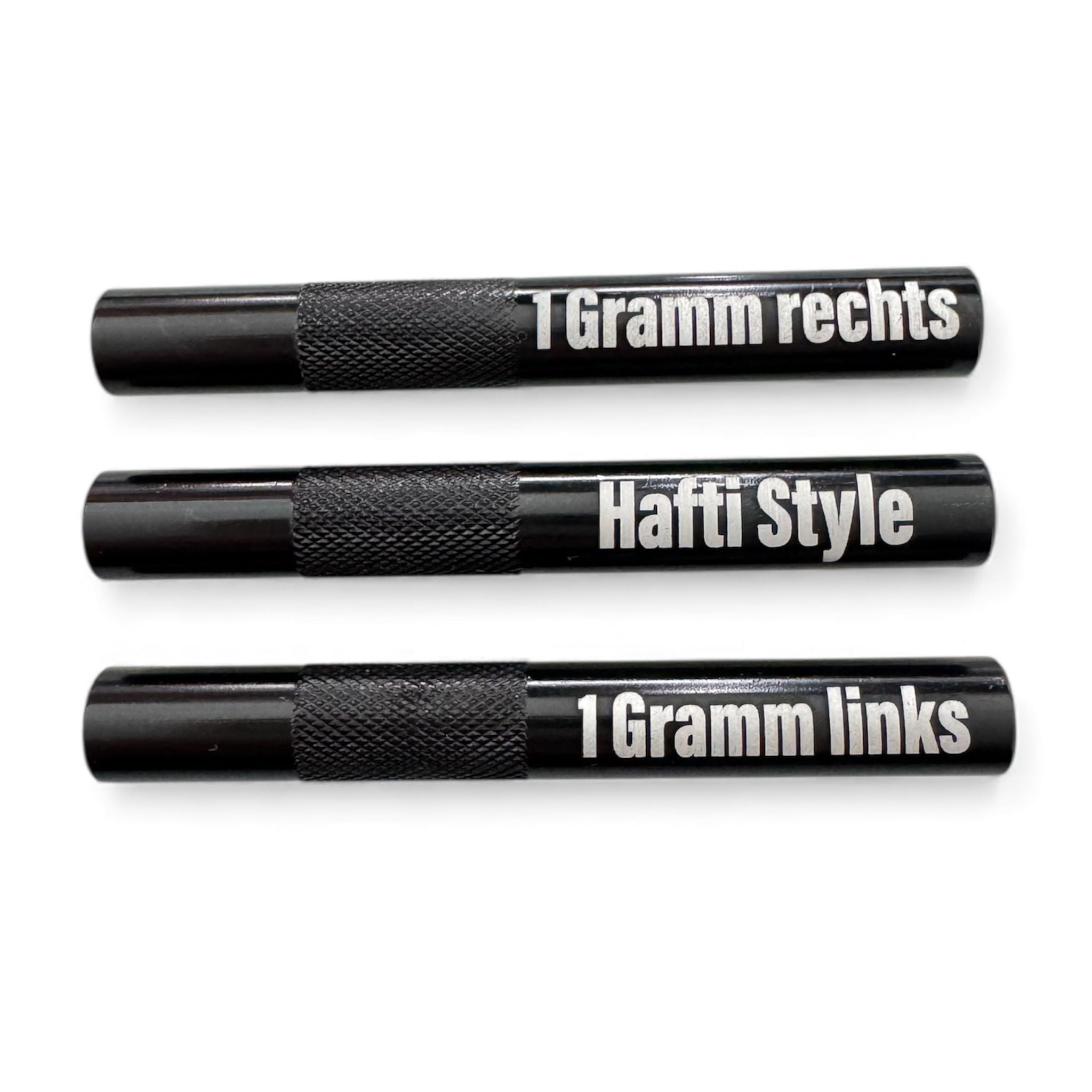 Hafti Style 3er-Set – Aluminiumröhrchen „1 Gramm links / 1 Gramm rechts / Hafti Style“ 
