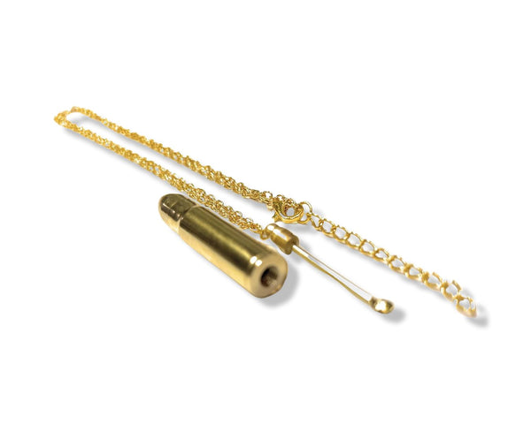 Elegant cartridge/cartridge casing pendant with hidden mini spoon on 45 cm necklace in gold