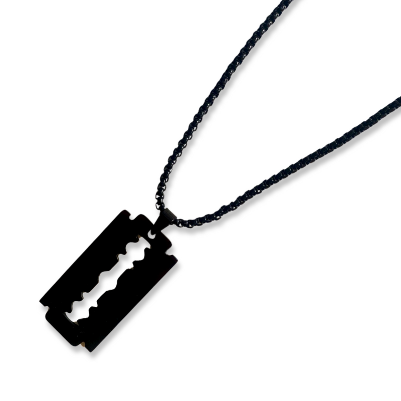 Breloque pendentif lame de rasoir avec collier - longueur environ 34 cm chaîne noire