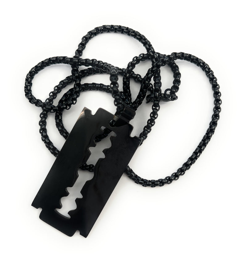 Razor blade pendant charm with necklace - length approx. 34cm chain black