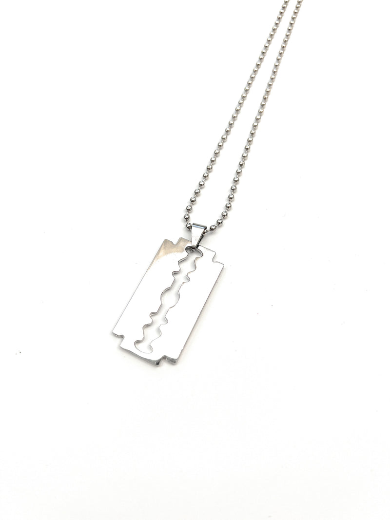 Razor blade pendant charm with necklace - length approx. 34cm chain silver