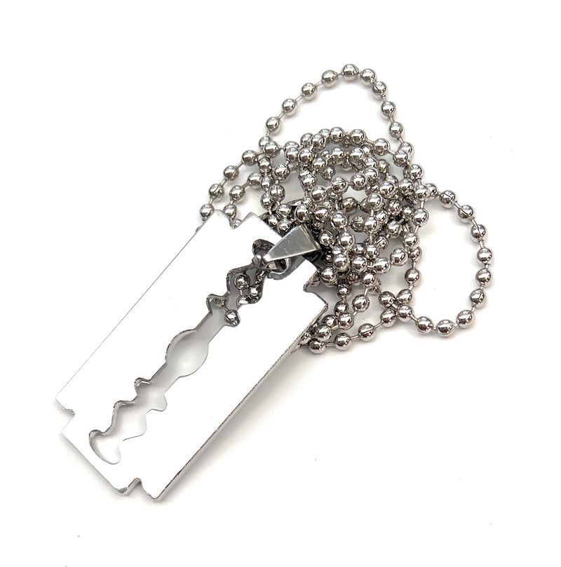 Razor blade pendant charm with necklace - length approx. 34cm chain silver