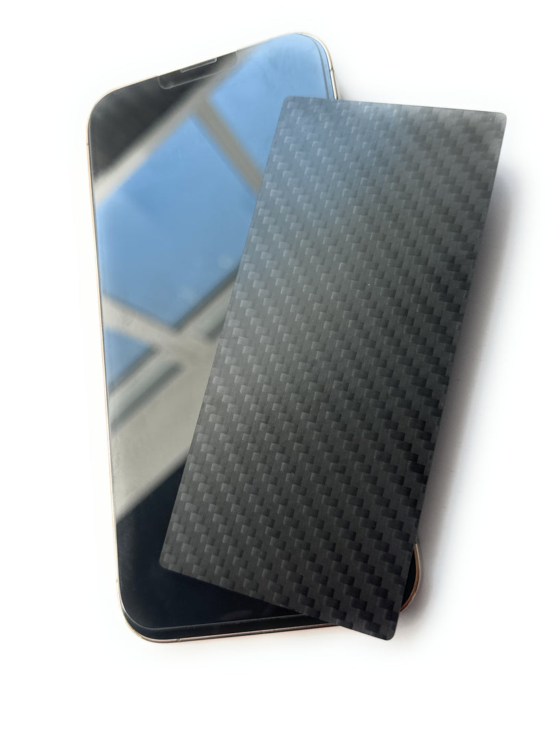 Exclusive square carbon fiber base "To Go" in pocket/mobile phone display format made of durable and long-lasting carbon, very stable and elegant