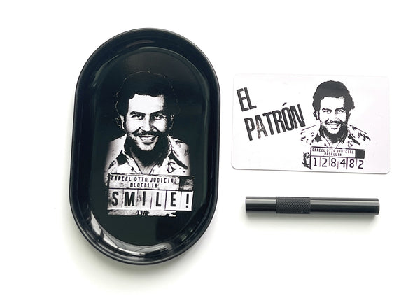 SET Escobar 1x metal (sheet metal) board including drawing tube and El Patron card/chopping card