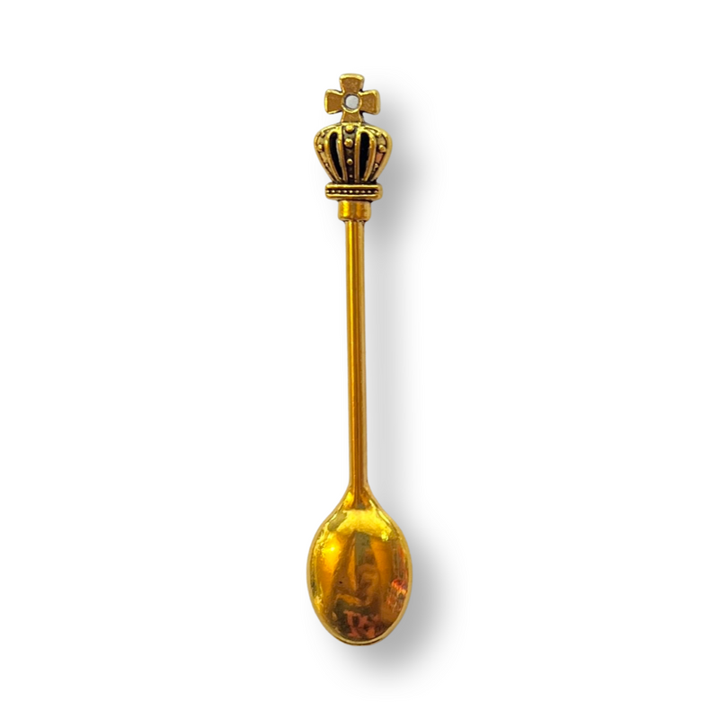 Vintage Mini Löffel mit Krone, 60mm, Snuff Snorter Powder Löffel - Königlicher Charm für Schnupftabak Gold
