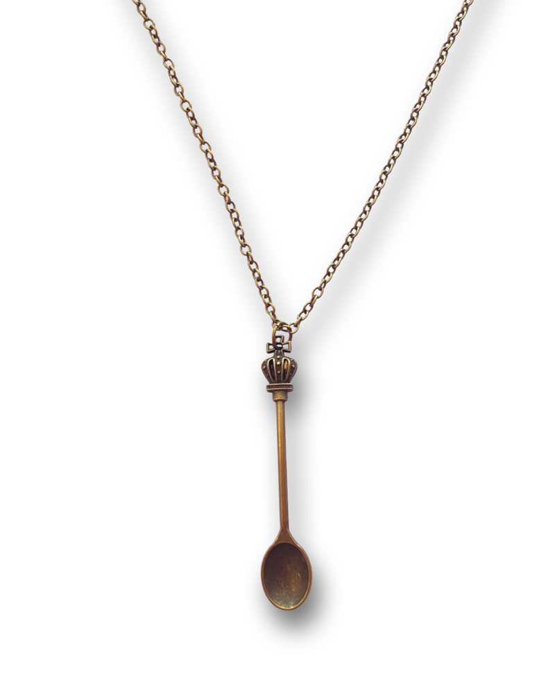 Elegant Mini Spoon Pendant with 45cm Necklace - Vintage Snuff Spoon for Women, Queen Copper